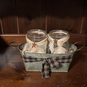 Rustic Metal Basket with Mason Jars